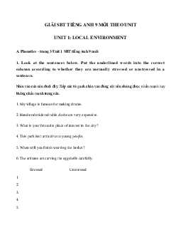Giải SBT Tiếng Anh lớp 9 mới Unit 1 Local Environment