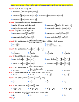 Trắc nghiệm Công thức biến đổi tổng thành tích - Tích thành tổng lớp 11 (có đáp án)