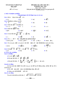 Đề thi giữa học kỳ 1 Toán 9 năm 2020 – 2021 sở GD&ĐT Bắc Ninh
