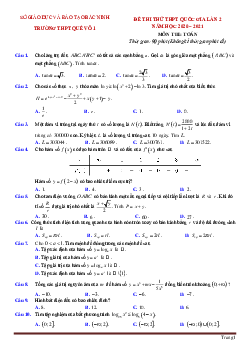 Đề thi thử tốt nghiệp thpt toán 2021 trường quế võ lần 2 có đáp án và lời giải chi tiết