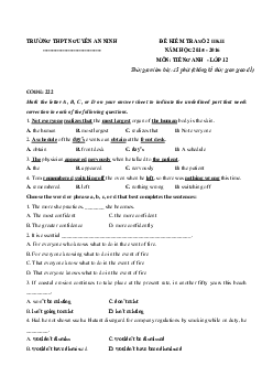 Đề kiểm tra số 2 học kỳ 2 môn Tiếng Anh lớp 12 trường THPT Nguyễn An Ninh năm học 2015 - 2016