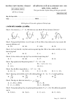 Đề cuối kì 2 Toán 10 năm 2022 – 2023 trường THPT Trương Vĩnh Ký – Bến Tre