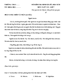 Đề thi giữa học kì 2 môn Ngữ văn 7 năm 2023 - 2024 sách CTST - Đề 5