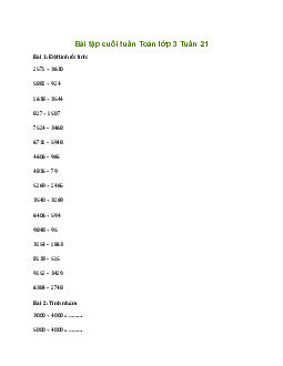 Bài tập cuối tuần lớp 3 môn Toán Cánh Diều - Tuần 21