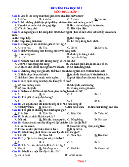 Đề thi trắc nghiệm môn Địa 7 Học Kì 1 năm 2021-2022 (có đáp án)