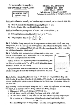 Đề cuối kỳ 2 Toán 9 năm 2022 – 2023 trường THCS Trần Văn Ơn – TP HCM