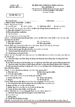 Đề thi cuối học kỳ 2 môn Sinh 10 năm học 2020-2021 (có đáp án)
