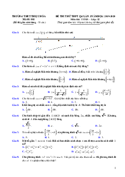 Đề thi thử Toán THPT QG 2020 lần 1 trường THPT Thiệu Hóa – Thanh Hóa