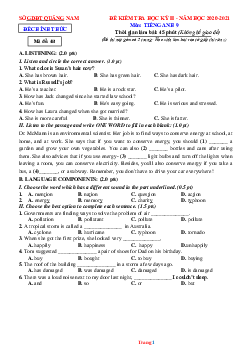 Đề thi học kỳ 2 Tiếng Anh Sở GD Quảng Nam 4 kỹ năng năm 2020-2021 (có lời giải)
