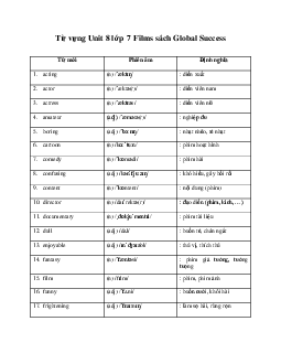 Từ vựng Unit 8 lớp 7 Films sách Global Success