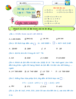 Giải Bài tập cuối tuần lớp 4 môn Toán Kết nối tri thức - Tuần 33