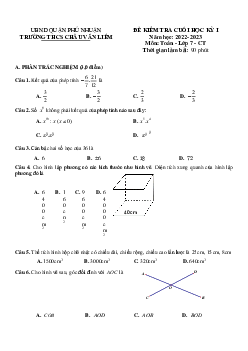 Đề cuối học kỳ 1 Toán 7 năm 2022 – 2023 trường THCS Châu Văn Liêm – TP HCM