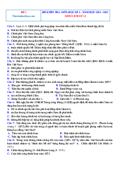 Bộ đề thi giữa học kỳ 2 Lịch Sử 12 năm 2022 (có đáp án)