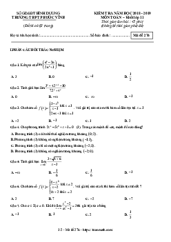 Kiểm tra Đại số và Giải tích 11 chương 4 năm 2018 – 2019 trường Phước Vĩnh – Bình Dương