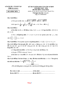 Đề thi tuyển sinh vào lớp 10 THPT năm 2023-2024 môn toán chuyên sở GD tỉnh Hà Giang (có đáp án và lời giải chi tiết)
