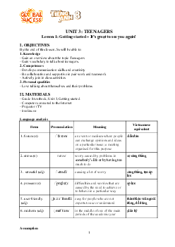 Giáo án Tiếng Anh 8 Unit 3: Teenagers | Global Success