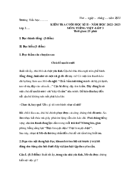 Bộ đề thi học kì 2 môn Tiếng Việt 3 năm 2022 - 2023 (Đề 1) | Kết nối tri thức