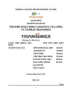 Tìm hiểu hoạt động Logistics của CTCP Transimex lớp LO18301