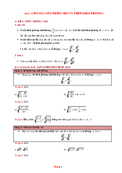 Phương pháp giải toán 9 liên hệ giữa phép chia và phép khai phương (có đáp án và lời giải chi tiết)