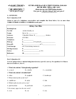Kỳ thi chọn HSG lớp 12 THPT tỉnh Vĩnh Phúc môn Tiếng Anh năm học 2020-2021