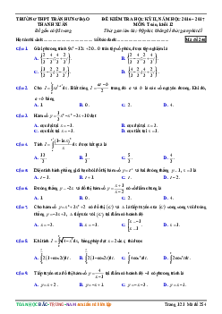 Đề thi HK2 Toán 12 năm học 2016 – 2017 trường THPT Trần Hưng Đạo – Hà Nội