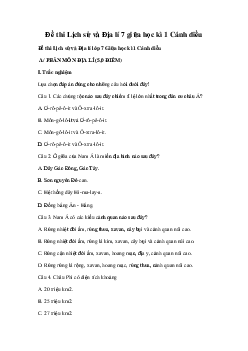 Đề kiểm tra giữa kì 1 Lịch sử và Địa lí 7 | Đề 2 | Cánh diều