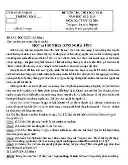 Đề thi học kì 2 môn Ngữ văn lớp 8 năm 2022 - 2023 - Đề 7