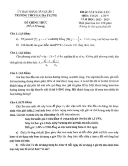 Đề khảo sát năng lực Toán 9 năm 2023 – 2024 trường THCS Hai Bà Trưng – TP HCM