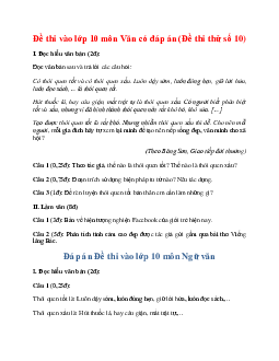 Đề thi vào lớp 10 môn Văn có đáp án (Đề thi thử số 10)