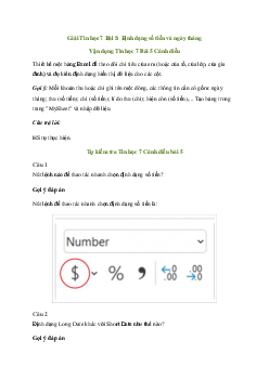 Giải Tin học 7 Bài 5: Định dạng số tiền và ngày tháng | Cánh diều