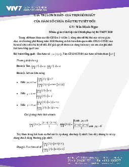 Giá trị lớn nhất và giá trị nhỏ nhất của hàm số chứa dấu trị tuyệt đối – Trần Minh Ngọc Toán 12