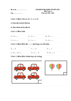 Đề thi giữa kì học kì 1 môn Toán lớp 1 | Chân trời sáng tạo
