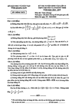 Đề tuyển sinh lớp 10 chuyên môn Toán (chung) năm 2024 – 2025 sở GD&ĐT Quảng Nam