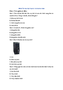 Đề thi Tin học lớp 3 học kì 1 - Đề 1| Kết nối tri thức năm 2022-2023