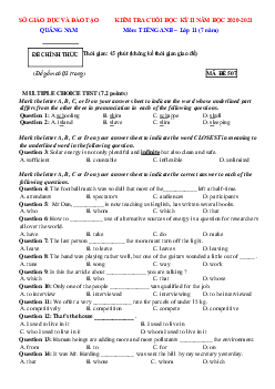 Đề thi HK2 môn Tiếng Anh 11 Sở GD Quảng Nam 2020-2021 (có đáp án)