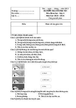 Đề thi học kì 1 môn Khoa học 4 năm 2023 - 2024 sách Cánh diều | đề 1