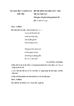 Đề thi học kì 1 lớp 9 môn Ngữ văn Sở GD&ĐT Bến Tre năm 2020