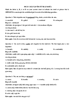 (311 câu) Bài tập từ đồng nghĩa trái nghĩa ôn thi học sinh giỏi (có đáp án )