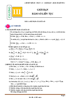 Chuyên đề giới hạn, hàm số liên tục Toán 11 CTST