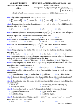 Đề khảo sát Toán 11 lần 2 năm 2019 – 2020 trường Tam Dương – Vĩnh Phúc