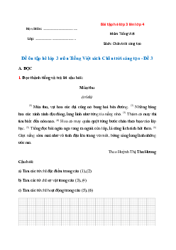 Đề ôn tập hè lớp 3 môn Tiếng Việt sách Chân trời sáng tạo - Số 3