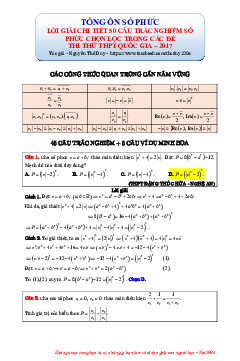 Giải chi tiết 50 câu trắc nghiệm số phức chọn lọc trong các đề thi thử – Nguyễn Thế Duy Toán 12