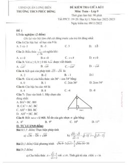 Đề giữa học kì 1 Toán 9 năm 2022 – 2023 trường THCS Phúc Đồng – Hà Nội