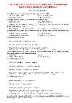 Trắc nghiệm luyện tập axit bazơ và muối – Phản ứng trao đổi ion ( có đáp án )
