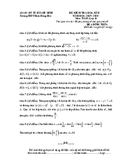 Đề thi học kì 2 Toán 10 năm 2019 – 2020 trường THPT Bình Hưng Hòa – TP HCM