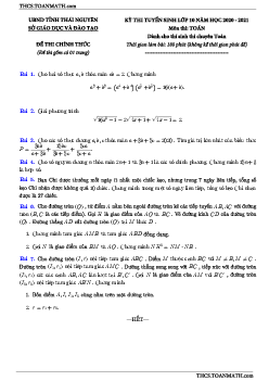 Đề tuyển sinh lớp 10 môn Toán (chuyên) năm 2020 – 2021 sở GD&ĐT Thái Nguyên