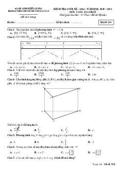 Đề thi HK1 Toán 12 cơ bản năm 2020 – 2021 trường chuyên Huỳnh Mẫn Đạt – Kiên Giang