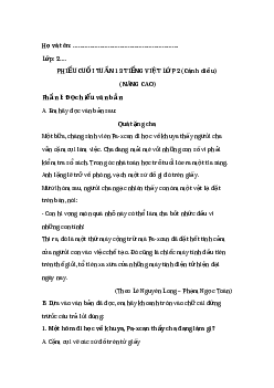 Phiếu Bài tập cuối tuần Tiếng Việt lớp 2 - Học kì 1 | Cánh diều Tuần 13 nâng cao