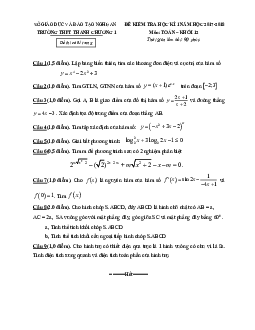 Đề kiểm tra học kỳ 1 Toán 12 năm học 2017 – 2018 trường THPT Thanh Chương 1 – Nghệ An
