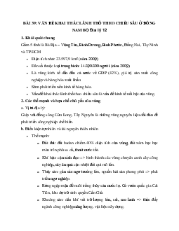 Địa Lý 12 bài 39: Vấn đề khai thác lãnh thổ theo chiều sâu ở Đông Nam Bộ